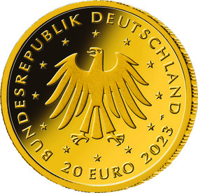 Die Wertseite zeigt einen Adler der von den zwölf Europasternen umgeben ist. Im umlaufenden äußeren Bereich des Münzrundes befindet sich der Schriftzug „Bundesrepublik Deutschland“, die Wertziffer „20“, die Wertbezeichnung „Euro“, die Jahreszahl „2023“ sowie je nach Münzstätte – das Münzzeichen „A“, „D“, „F“, „G“ oder „J“.