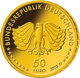 Die Wertseite zeigt im Zentrum der Münze einen Adler, mit umlaufendem Schriftzug „Bundesrepublik Deutschland“ im oberen Bereich sowie die zwölf Europasterne, das Prägezeichen „D“ und die Jahreszahl „2023“ im unteren Bereich der Münze. Unter dem Adler befinden sich untereinanderstehend die Wertziffer „50“ und die Wertbezeichnung „Euro“.