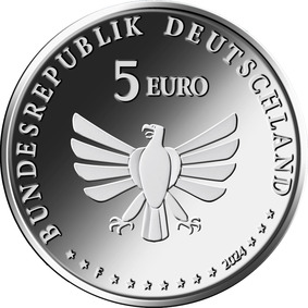 Die Wertseite zeigt einen Adler, den Schriftzug „BUNDESREPUBLIK DEUTSCHLAND“, Wertziffer und Wertbezeichnung, die Jahreszahl „2024“, die zwölf Europasterne sowie das Prägezeichen „F“.