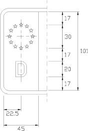 Die Lage des Euro-Felds wird beispielhaft in einem einzeiligen Kennzeichen dargestellt. Das Eurofeld befindet sich am linken Rand des Kennzeichens. Die Breite des Euro-Felds beträgt 45 mm und die Höhe 88 mm. Der Sternenkranz befindet sich mittig in der linken oberen Hälfte des Eurofelds und hat einen Durchmesser von 30 mm. Darunter in einem Abstand von 17 mm ist der Kennbuchstabe D mit einer Höhe von 20 mm abgebildet.
