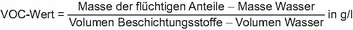 Darstellung der oben beschriebenen Bestimmung des VOC-Wertes in einer Formel.