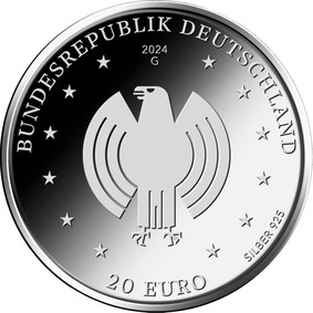 Die Wertseite greift die am Kreis orientierte Komposition der Bildseite auf. Die im Rundsatz angeordnete Typografie mit den zwölf Europasternen ist ein gestalterisches Echo der Bildseite. Auch der im Zentrum platzierte Adler lässt mit seinen abstrahierten Schwingen Parlamentarismus assoziieren. Weitere Elemente sind der Schriftzug „BUNDESREPUBLIK DEUTSCHLAND“, Wertziffer und Wertbezeichnung, die Jahreszahl „2024“, das Prägezeichen „G“ und die Angabe „SILBER 925“.