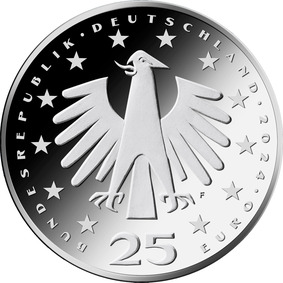 Die Wertseite zeigt einen Adler, den Schriftzug „BUNDESREPUBLIK DEUTSCHLAND“, Wertziffer und Wertbezeichnung, die Jahreszahl „2024“, die zwölf Europasterne sowie das Prägezeichen „F“.