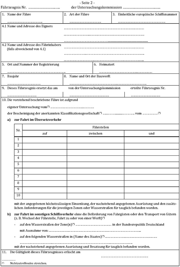 Die Abbildung zeigt das Muster eines Fährzeugnisses. Abgebildet ist die Seite 2.