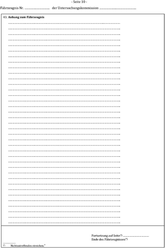 Die Abbildung zeigt das Muster eines Fährzeugnisses. Abgebildet ist die Seite 10.