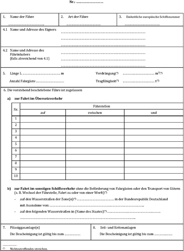 Die Abbildung zeigt das Muster für ein vorläufiges Fährzeugnis. Abgebildet ist Seite 1.