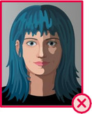 Illustration einer Person mit blauen Haaren und einem Schlagschatten auf der rechten Seite ihres Gesichts.