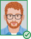 Illustration einer bärtigen Person mit Brille in guter Fotoqualität und mit realitätsgetreuem Hautton.